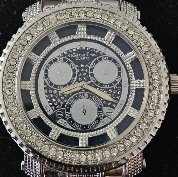 Iced Out Time Other - ICED OUT TIME SILVER AND BLUE MENS WATCH